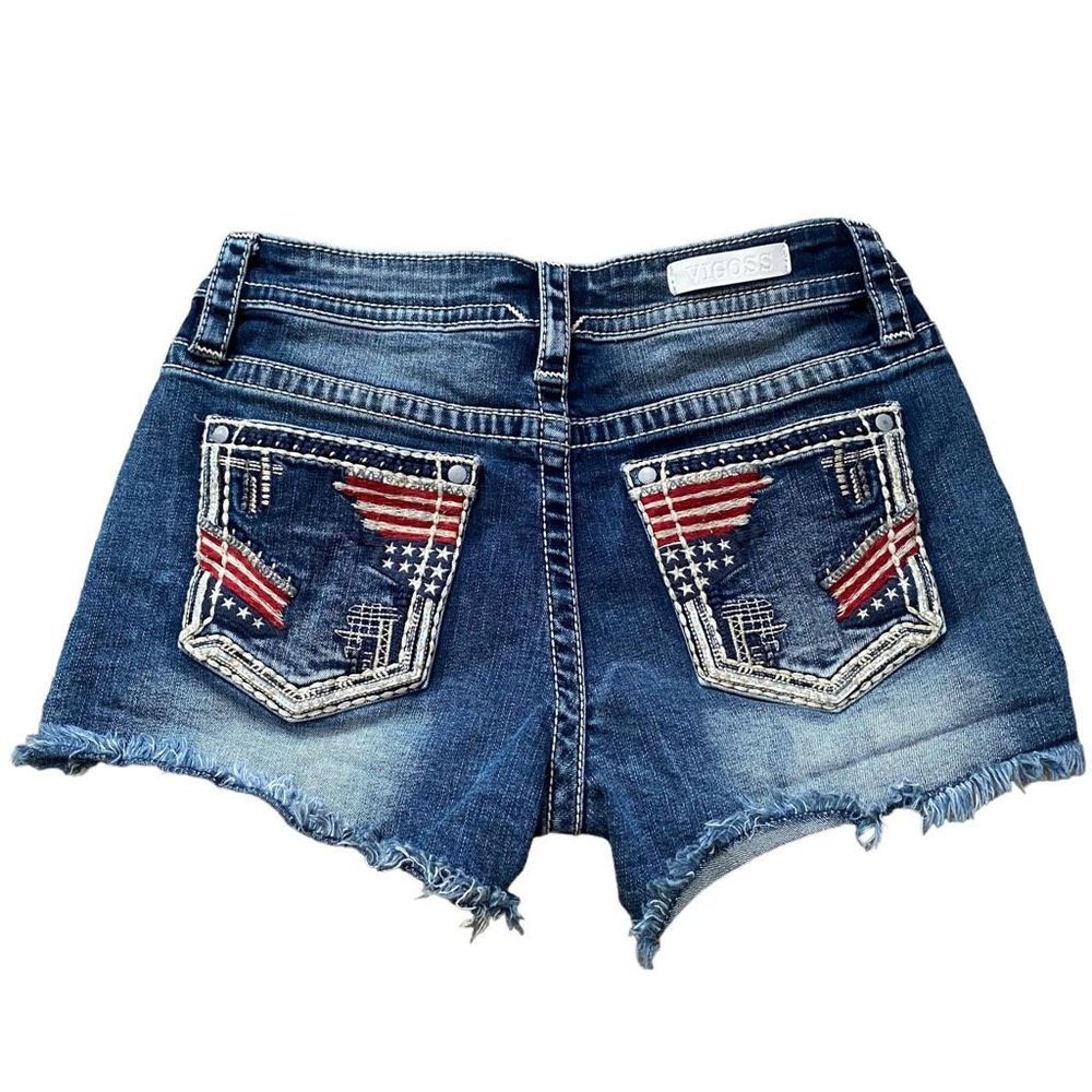 Vigoss American Flag Pocket Blue Jean Shorts Size Womens 6
